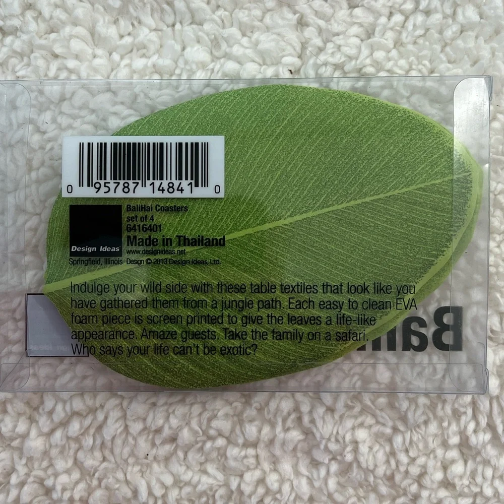 Design Idea Bali Hai Leaf-Shaped Table Textiles in Deep Green w/Olive Accents